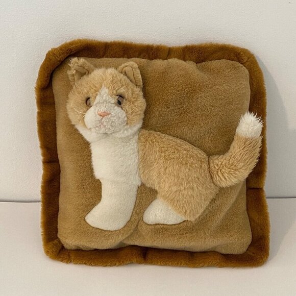 JAAG Plush 3D Cat Kitten Pillow Stuffed Animal Toy 12" Square Brown White - Picture 1 of 7